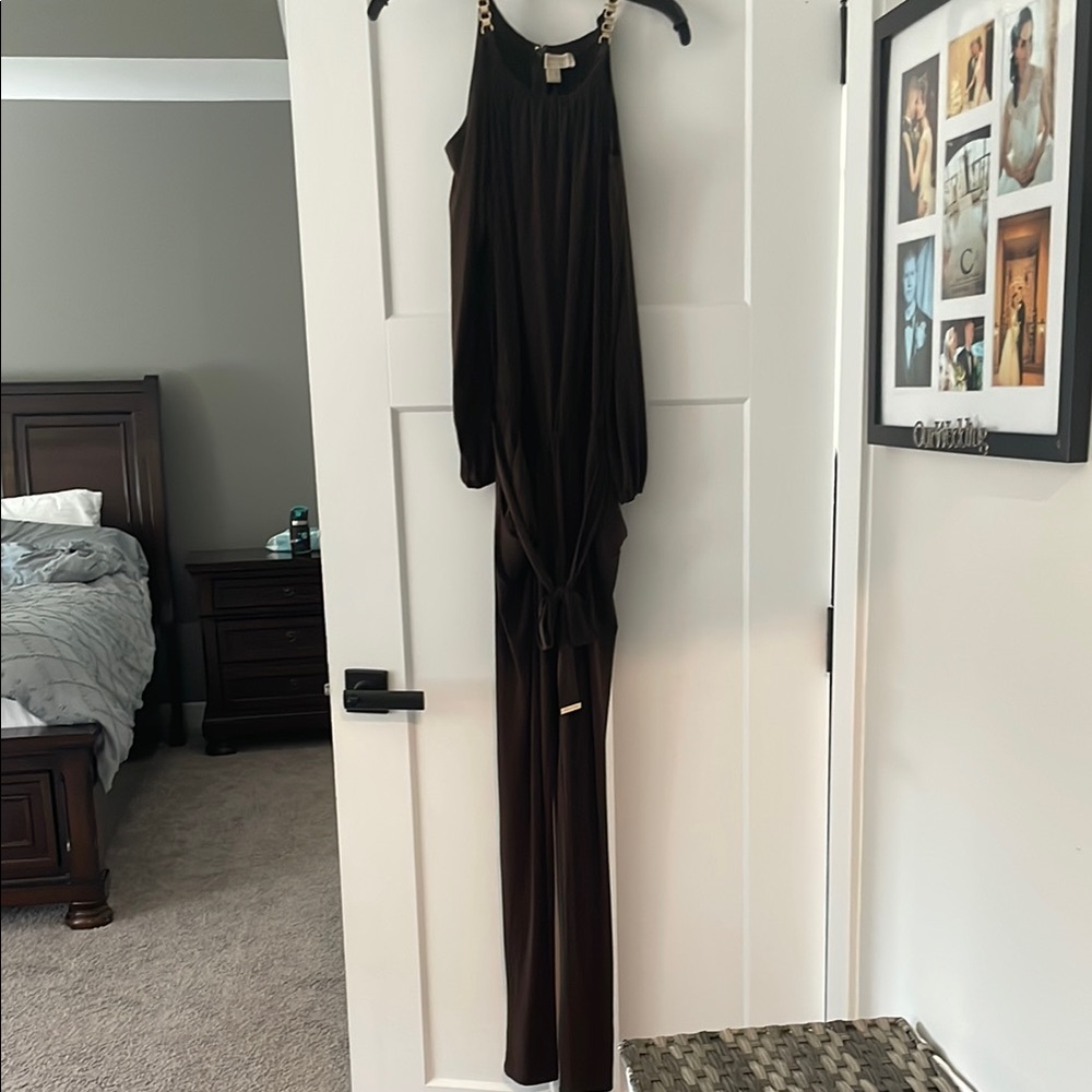 MICHAEL Michael Kors Brown Wide-Leg Jumpsuit with V-Neck